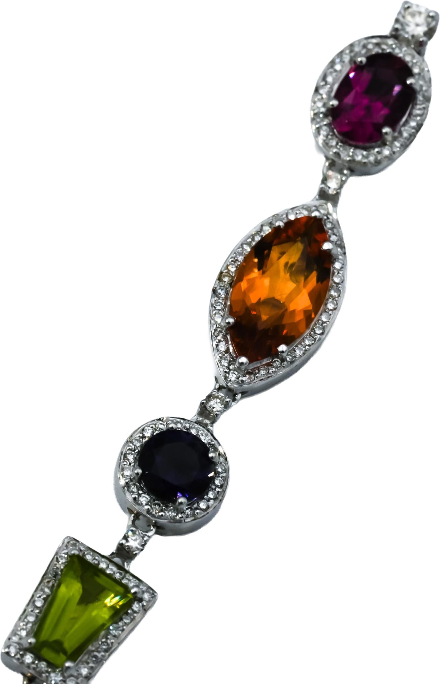 14k White Gold Diamond and Multi-Color Gemstone Dangle Pendant 0.75CT