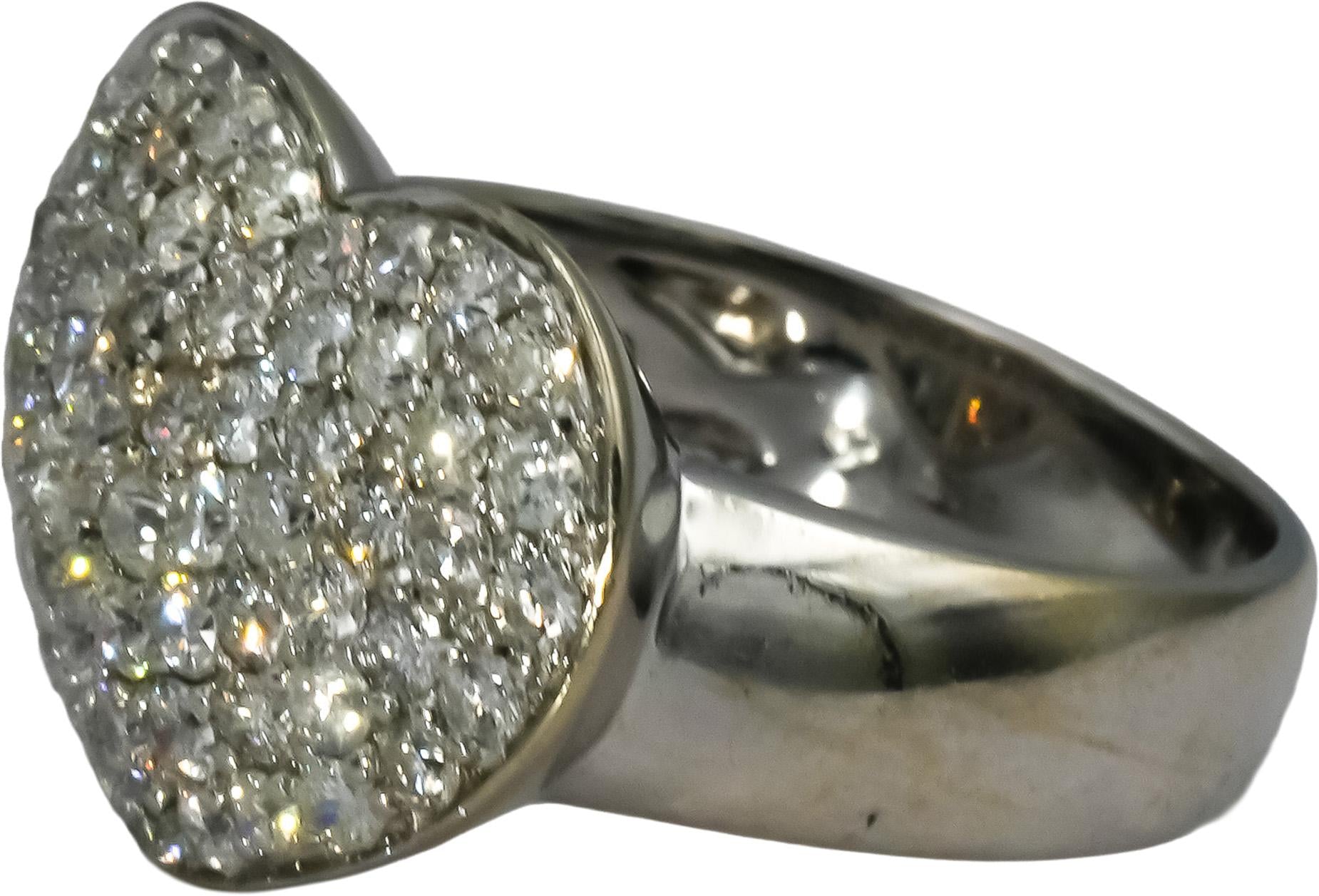 14k White Gold Round Diamond Cluster Heart Cocktail Ring 1.74CT Size 7.5