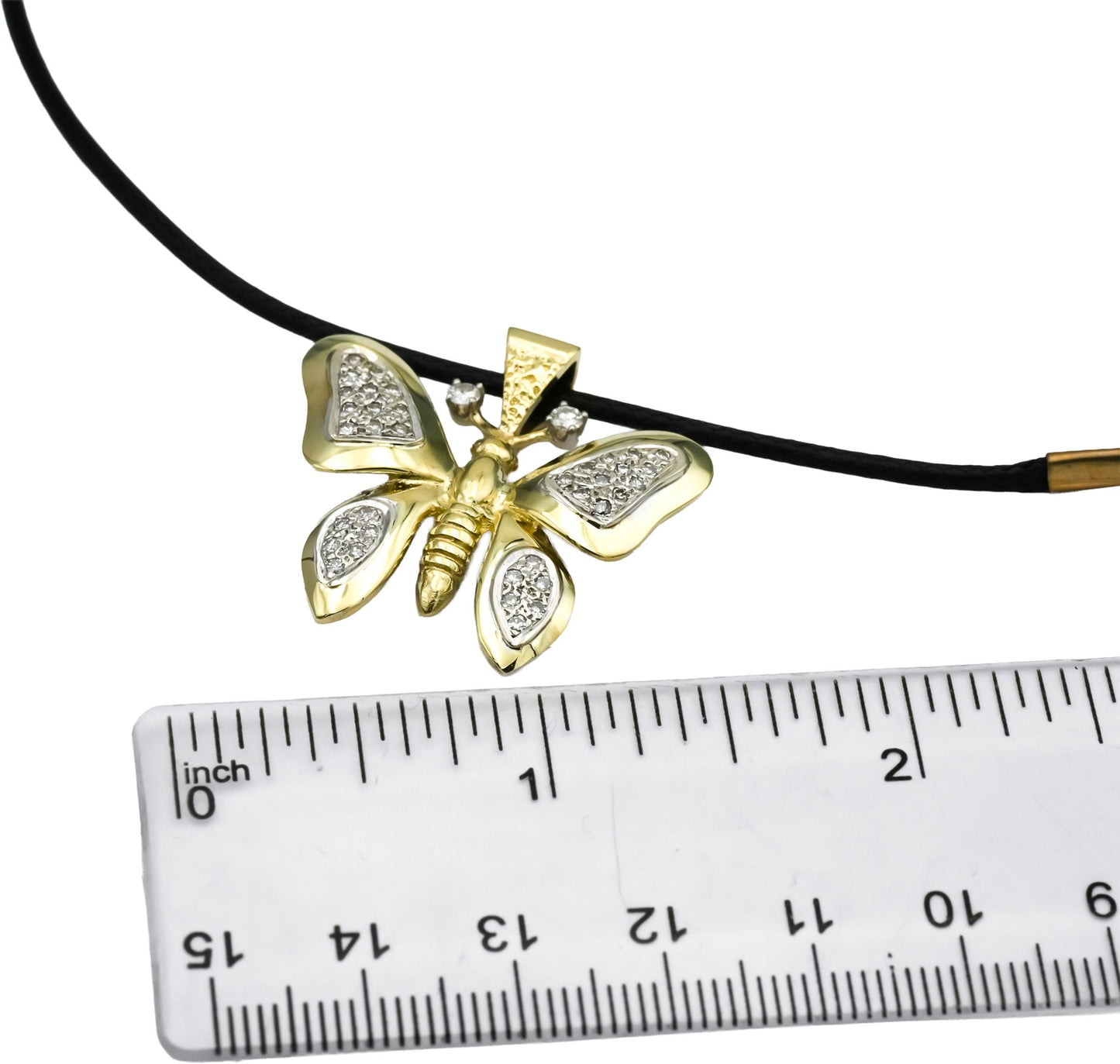 14k Yellow & White Gold Round Diamond Butterfly Pendant 0.50CT