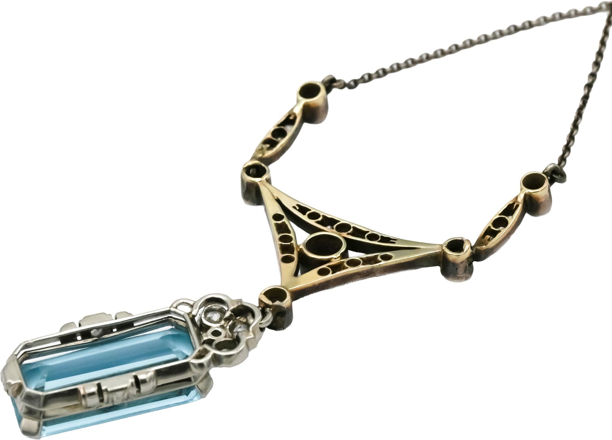 Edwardian Platinum Sterling Silver Diamond Topaz Pendant Necklace 10.50CT