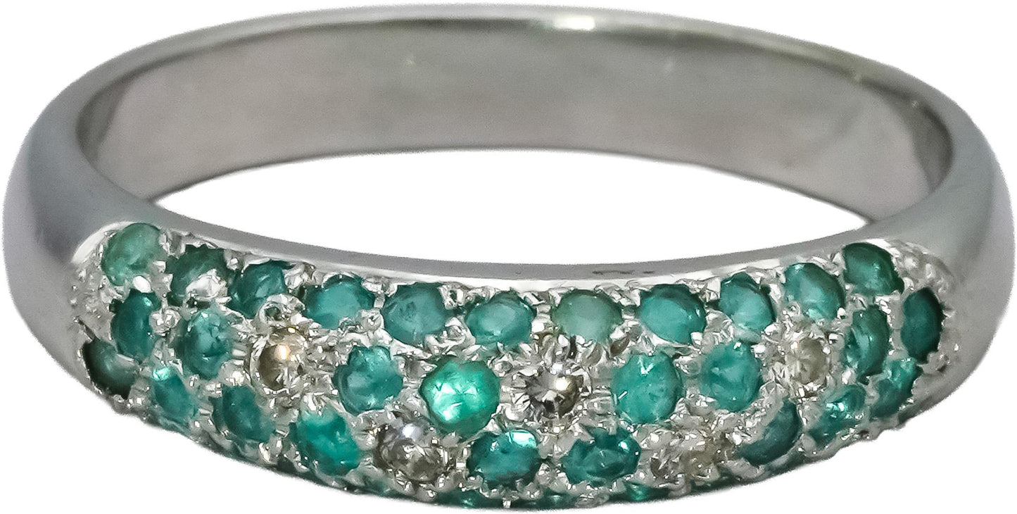 18k White Gold Diamond and Paraiba Tourmaline Band Ring 0.87CT Size 9