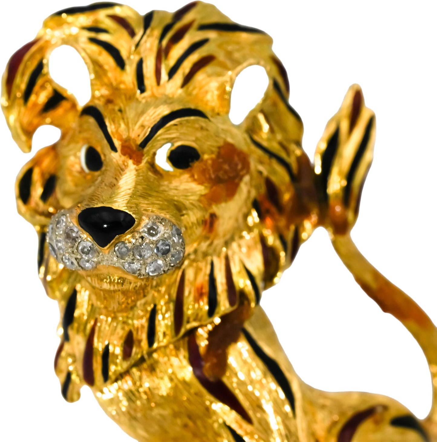 18k Yellow Gold VS Diamond and Enamel Jumbo Lion Brooch 0.40CT