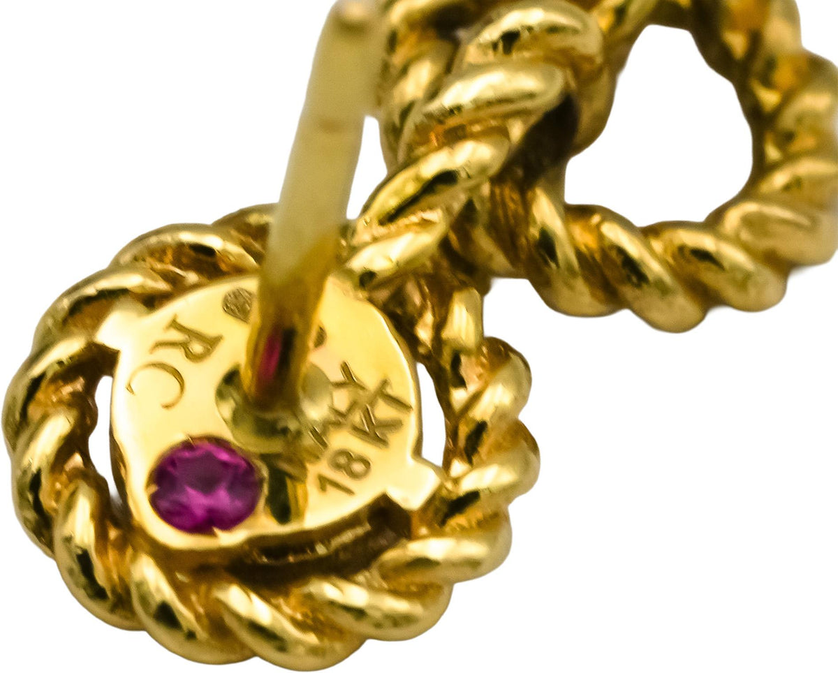 ROBERTO COIN 18k Yellow Gold Diamond Barocco Dangle Drop Earrings .71CT w/ Pouch