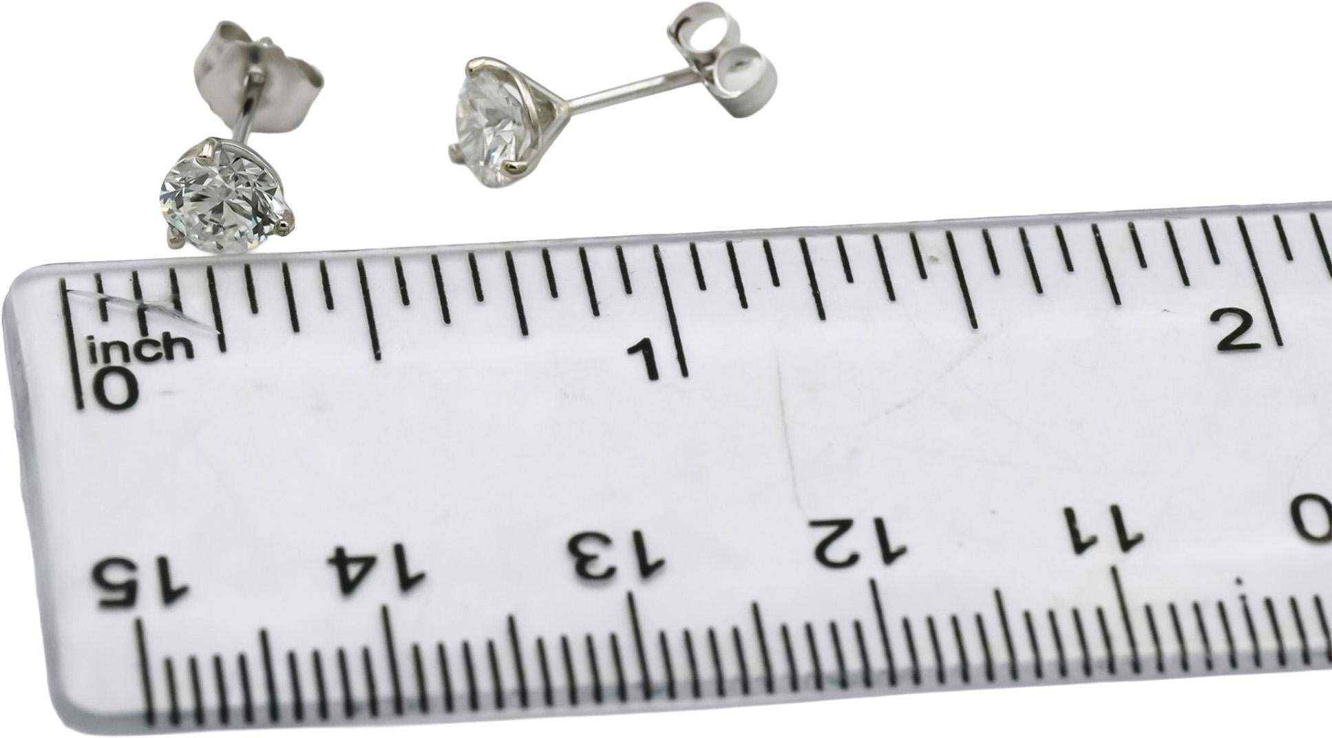 14k White Gold VS Round Lab-Grown Diamond Stud Earrings 1.14CT