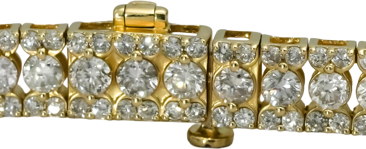 10k Yellow Gold Round Natural Diamond Three Row Bracelet 6.0CT