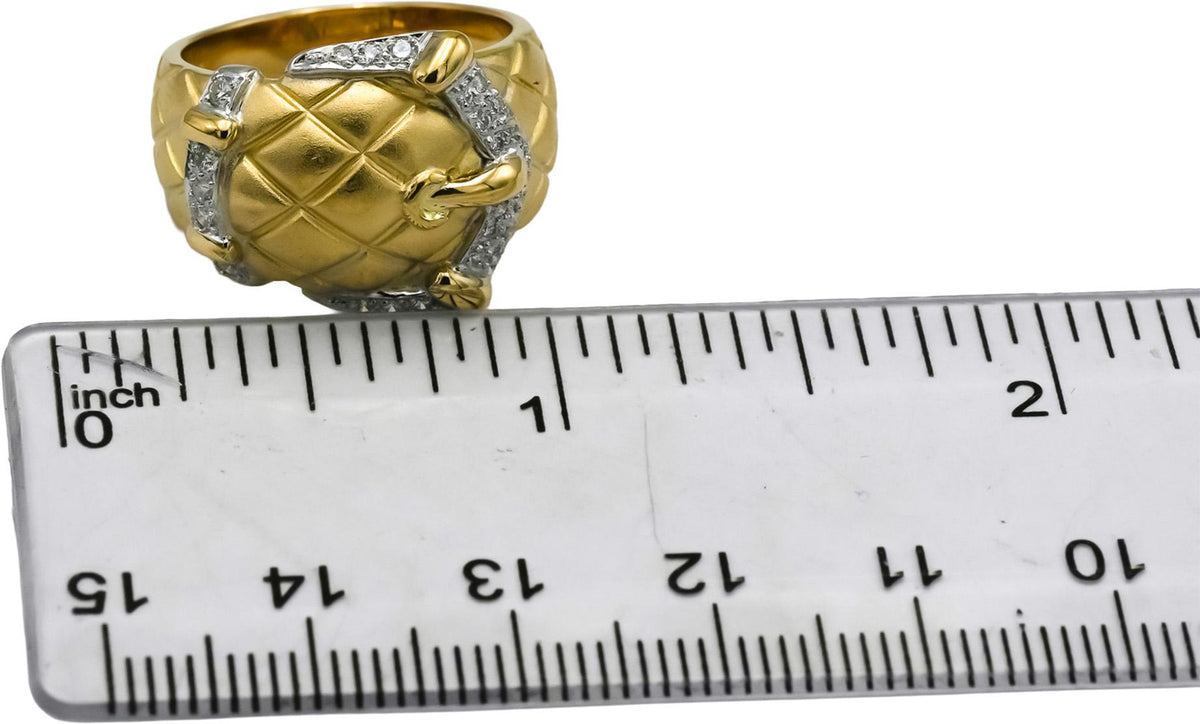 18k Yellow Gold Platinum VS Round Diamond Belt Buckle Ring 0.25CT Size 6.25