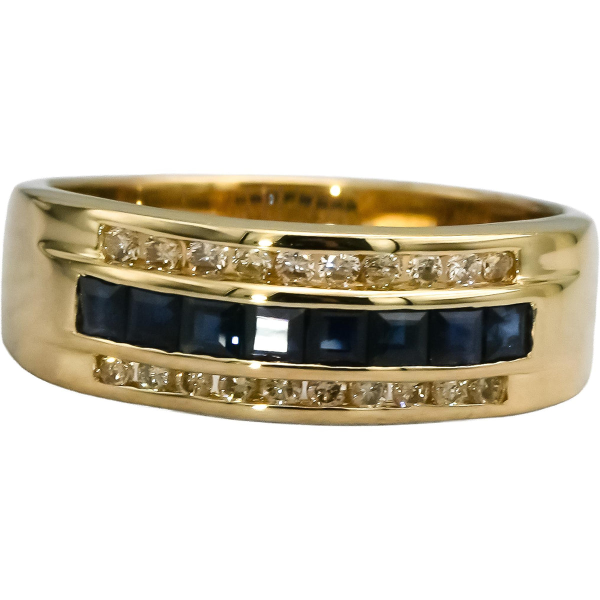 14k Yellow Gold Diamond and Sapphire Band Ring 0.65CT Size 6