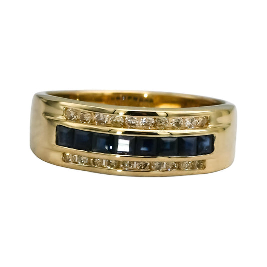 14k Yellow Gold Diamond and Sapphire Band Ring 0.65CT Size 6