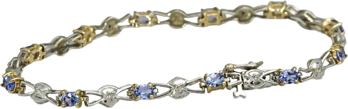 14k White Yellow Gold Tanzanite Bracelet w/ Diamond Accents 1.50CT