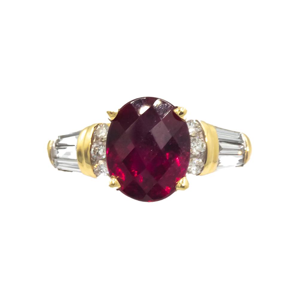 18k Yellow Gold 2.50CT Diamond and Rubellite Cocktail Ring Size 6.75