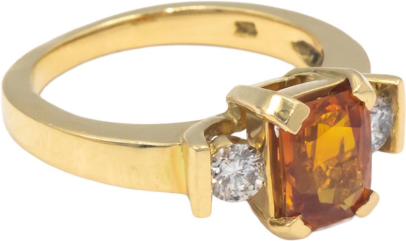 18k Yellow Gold 1.95CT Diamond and Orange Sapphire Cocktail Ring Size 5.75