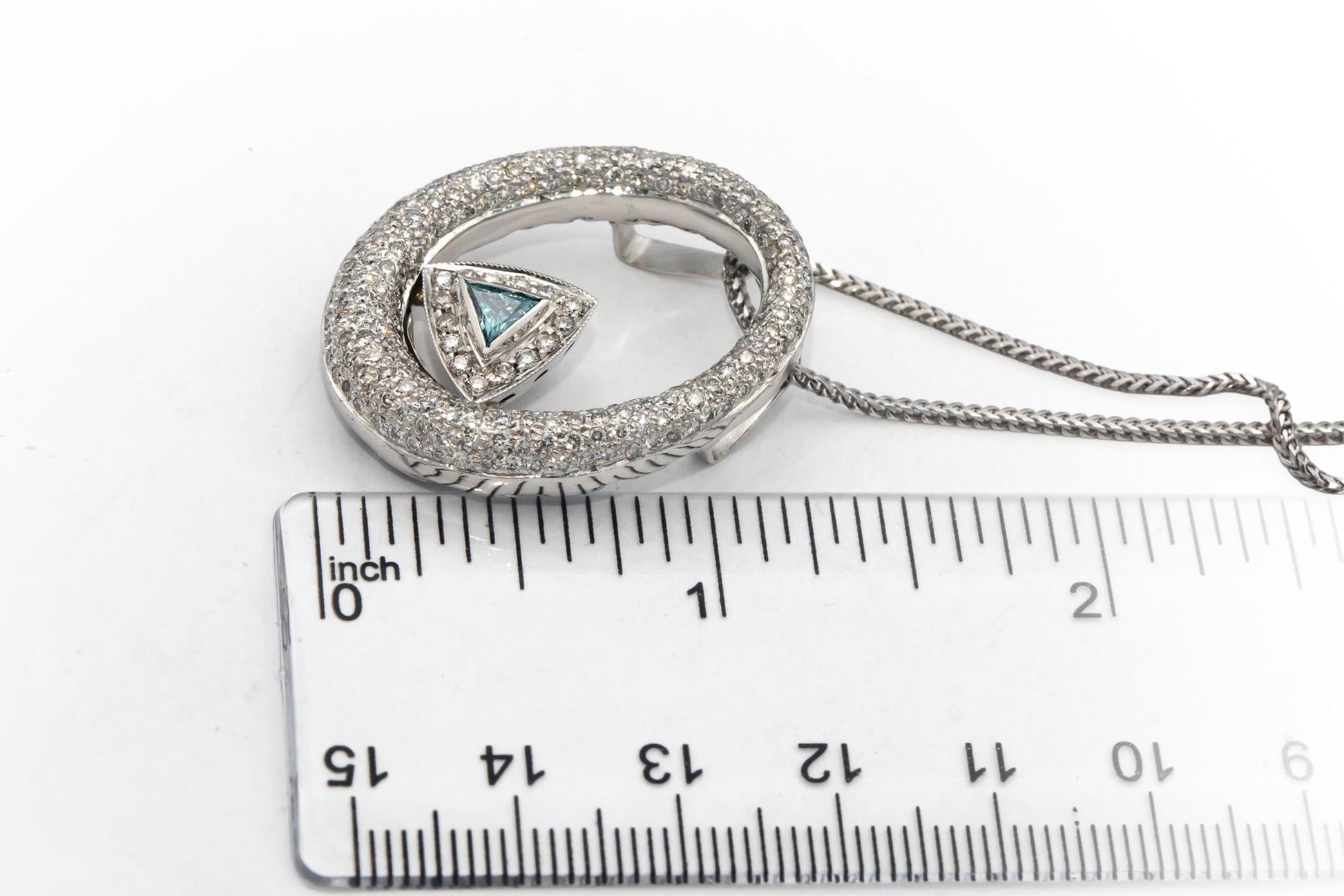 14k White Gold White and Blue Diamond Cluster Pendant Necklace 1.75CT