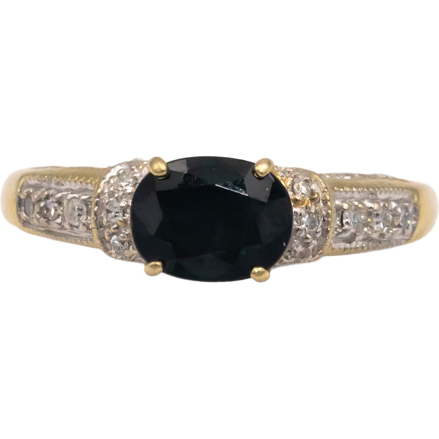 14k Yellow Gold 1.43CT Diamond and Sapphire Ring Size 8