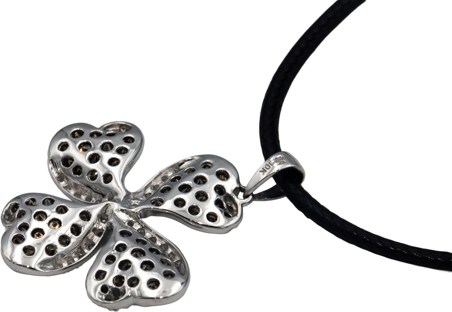 10k White Gold 1.50CT Round Cut Diamond Clover Pendant Necklace