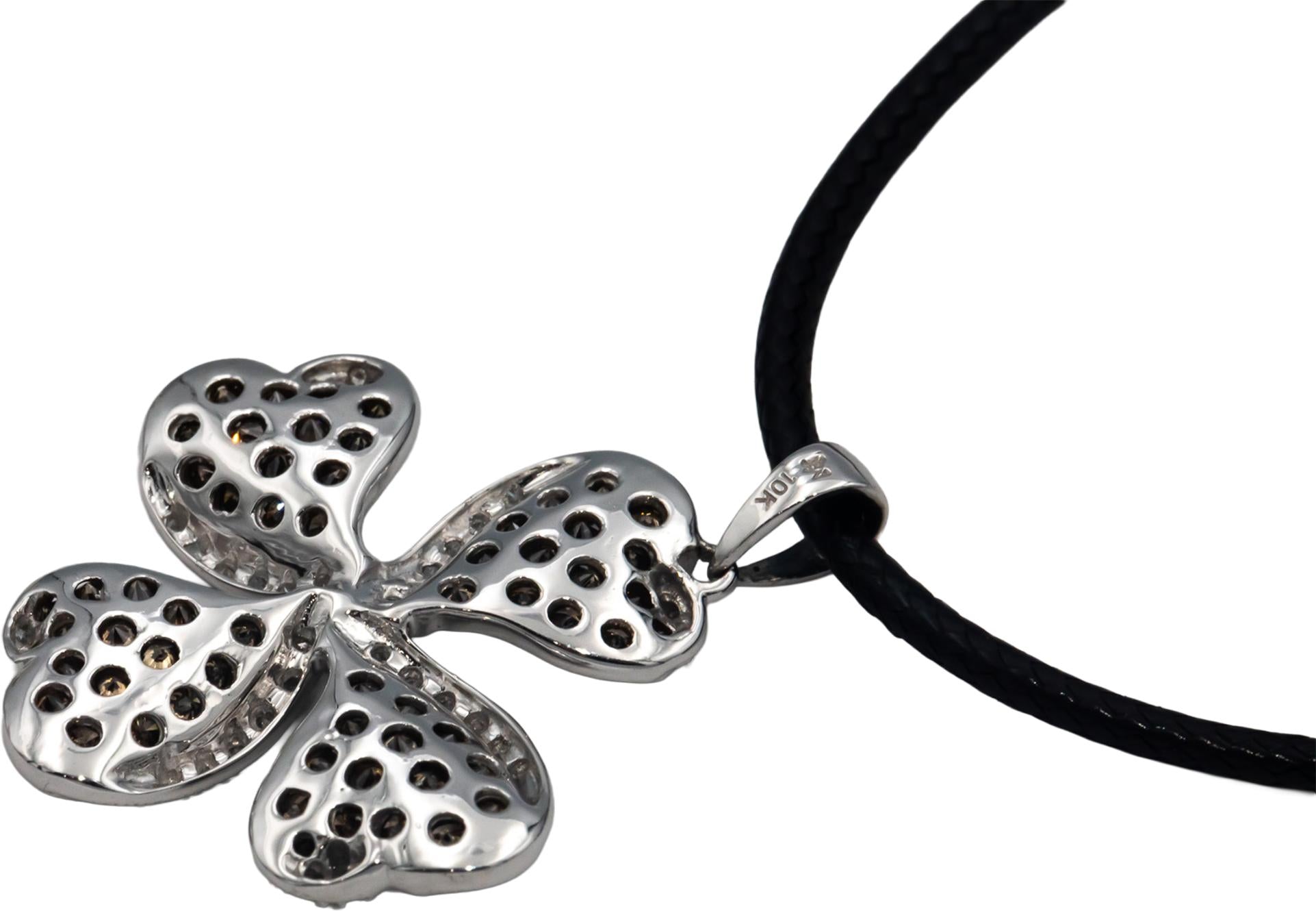 10k White Gold 1.50CT Round Cut Diamond Clover Pendant Necklace