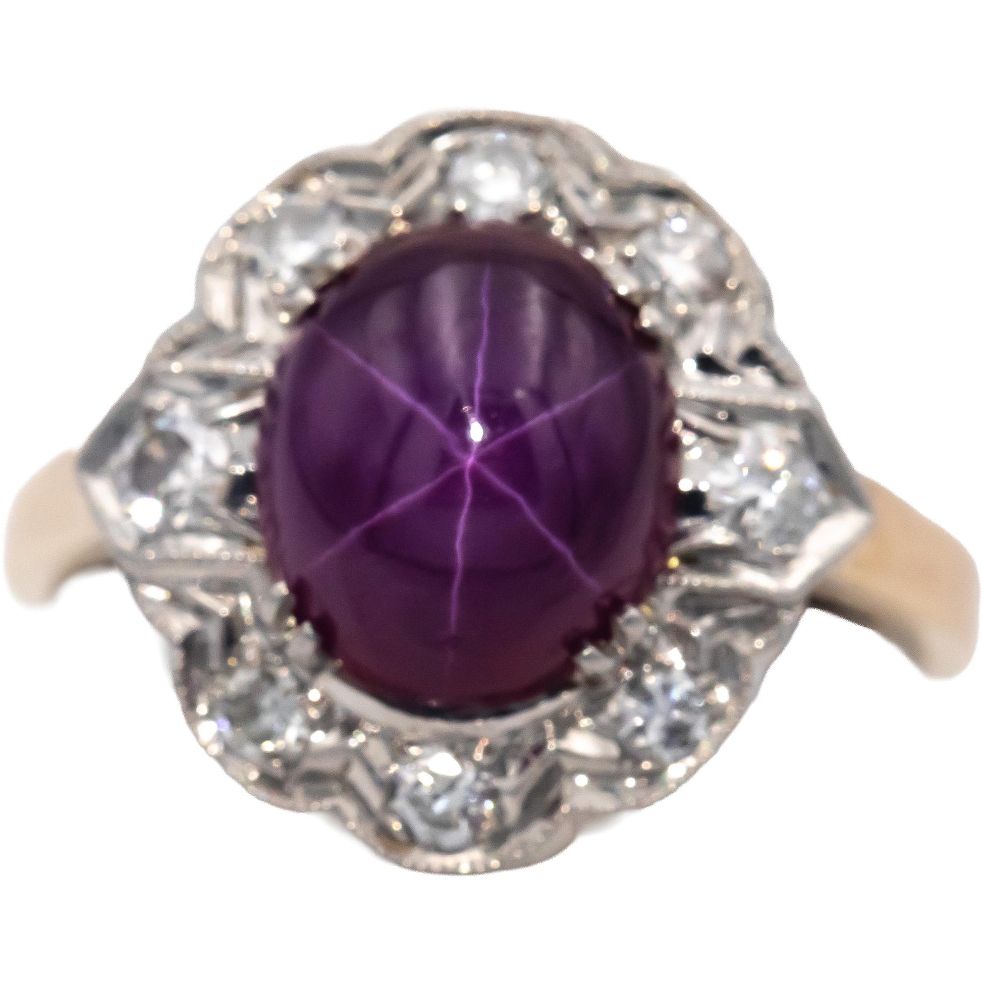 GIA Certified 14k Gold 4.05CT Diamond & Lab Grown Star Ruby Ring Size 7