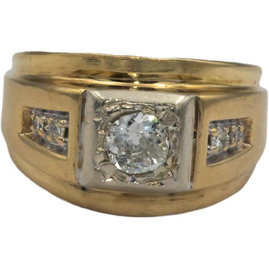 14k Yellow Gold 0.50CT Round Cut Diamond Ring w/ 0.45CT Center Size 7.75