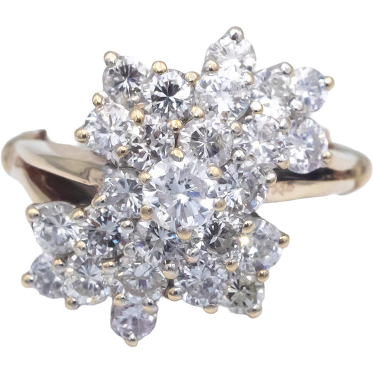 14k Yellow Gold 3.0CT Diamond Cluster Ring w/ Adjustable Shank Size 7