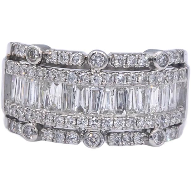 Estate 14k White Gold Round & Baguette Diamond Cocktail Ring 2.0CT Size 8
