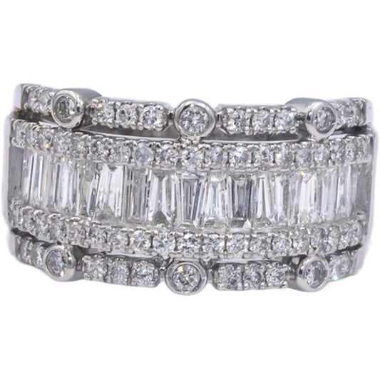 Estate 14k White Gold Round & Baguette Diamond Cocktail Ring 2.0CT Size 8