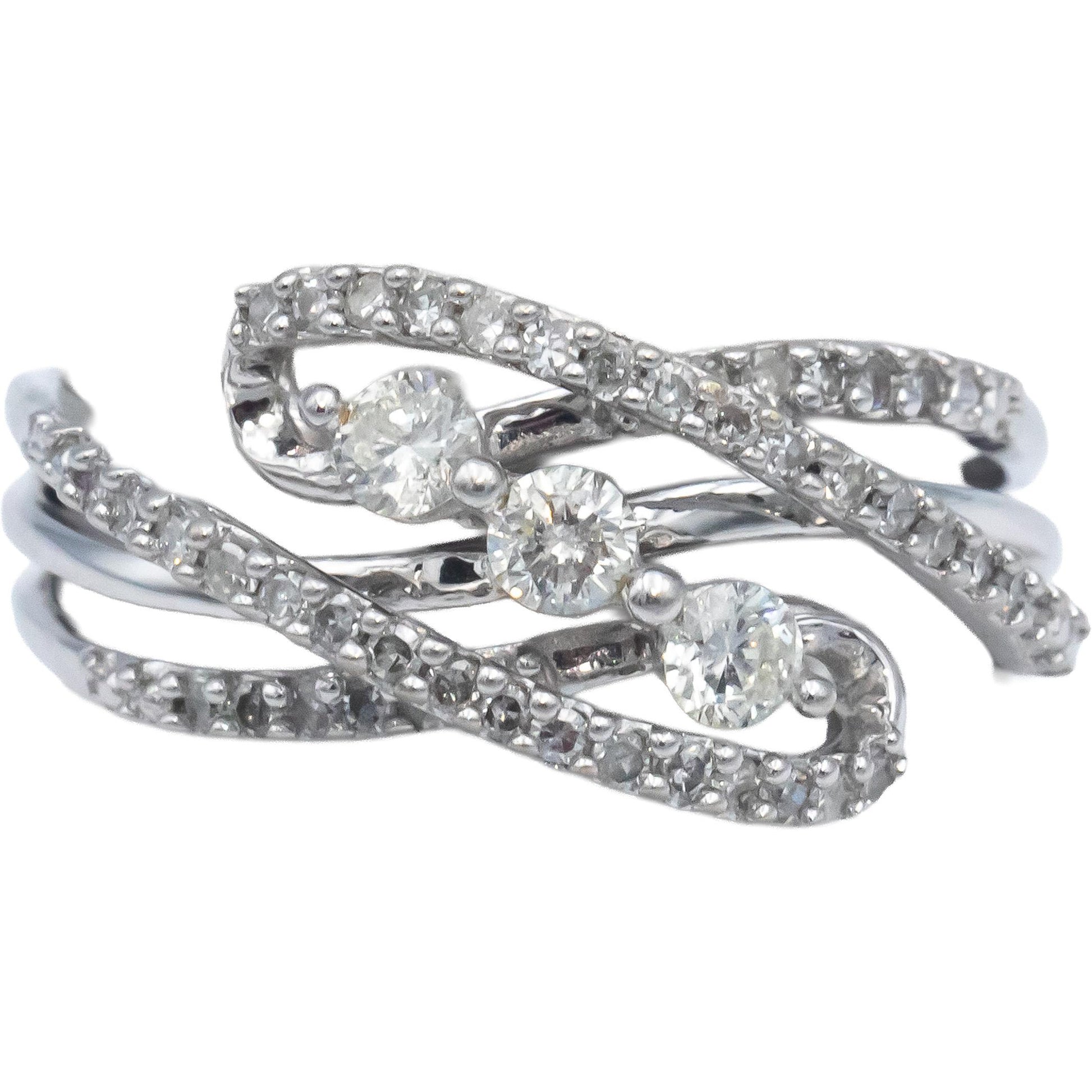 Round Diamond 14k White Gold Crossover Cocktail Ring 0.50CT Size 7