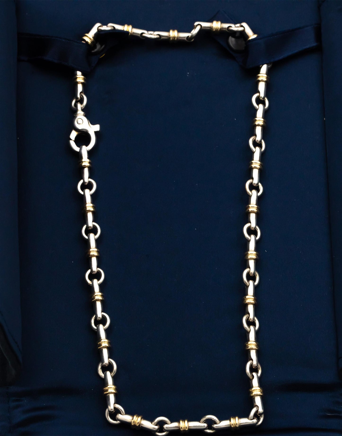 TIFFANY & CO. Sterling Silver 18k Gold Bridle Bar Link Necklace w/ Box and Pouch