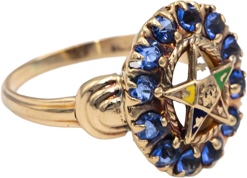 Vintage Antique 10k Yellow Gold Synthetic Blue Stone Eastern Star Ring Size 5.5