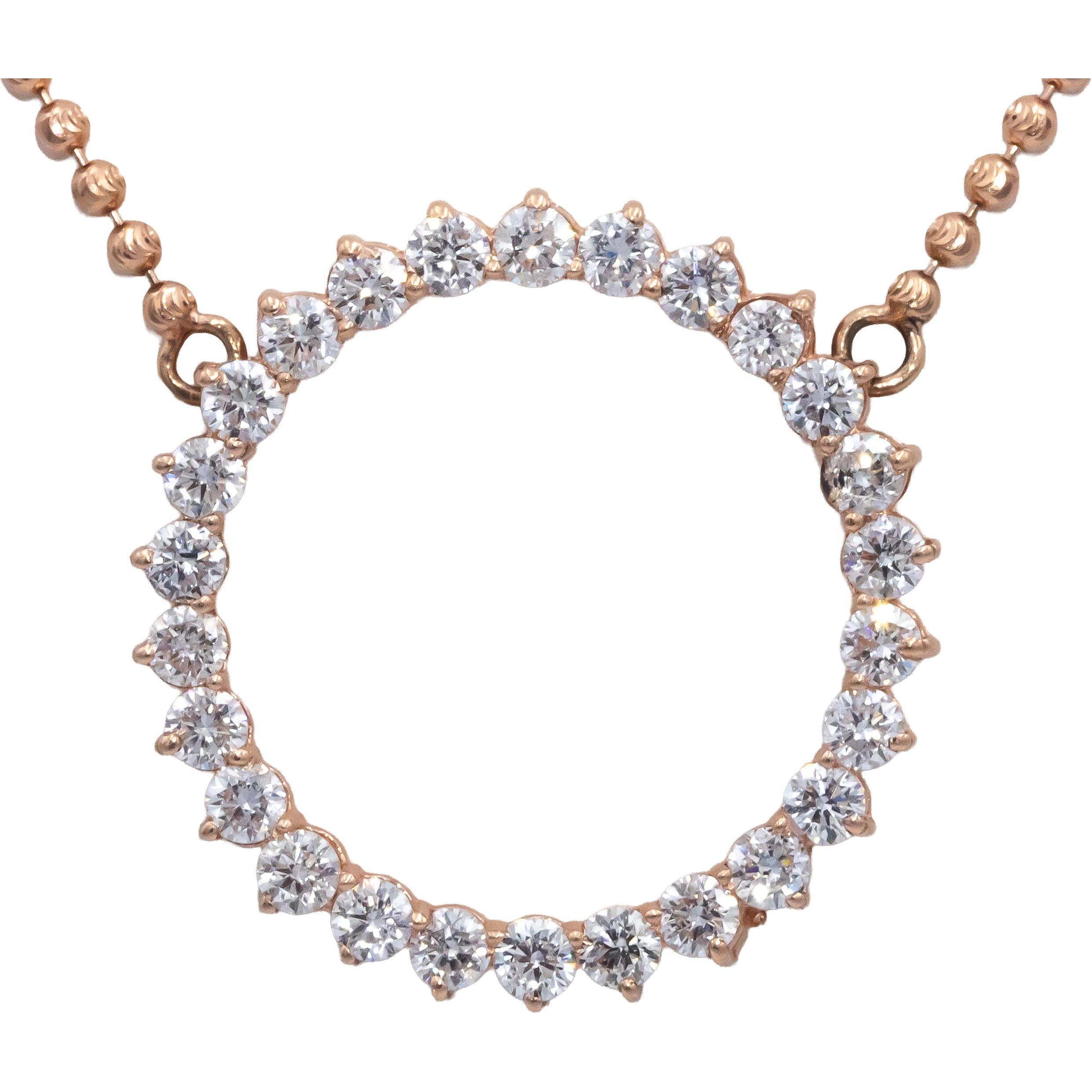 14k Rose Gold Lab Grown Round Diamond Circle Fixed Pendant Necklace 2.60CT