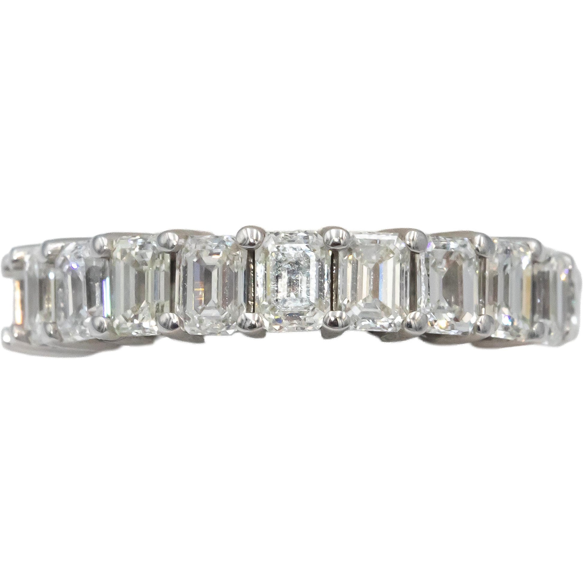 18k White Gold VS Round & Emerald Cut Diamond Eternity Ring 5.0CT Size 6.5