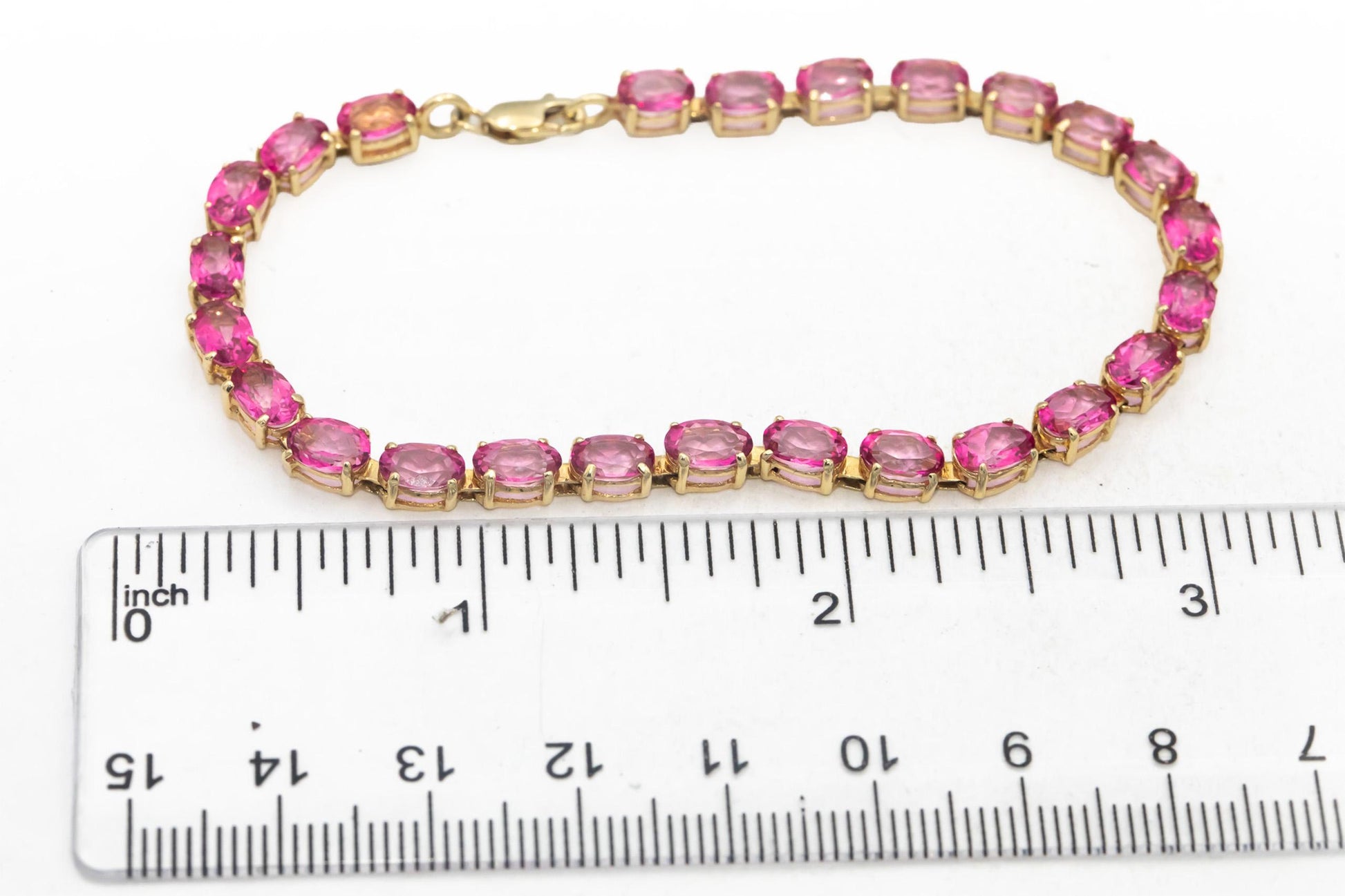 10k Yellow Gold Oval Cut Pink Topaz Fancy Link Bracelet 11.0CT