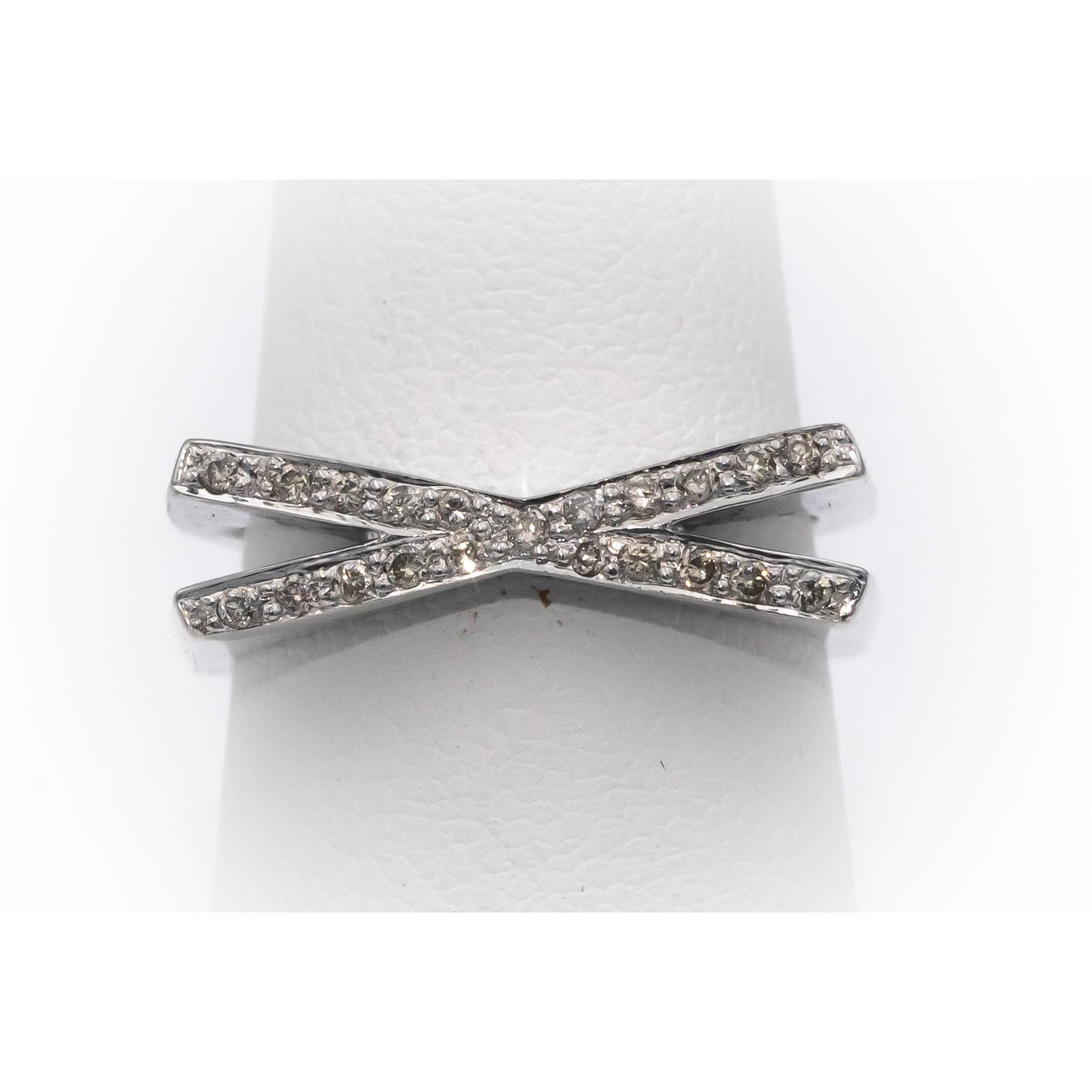 14k White Gold Round Diamond Abstract Band Ring 0.18CT Size 6.75
