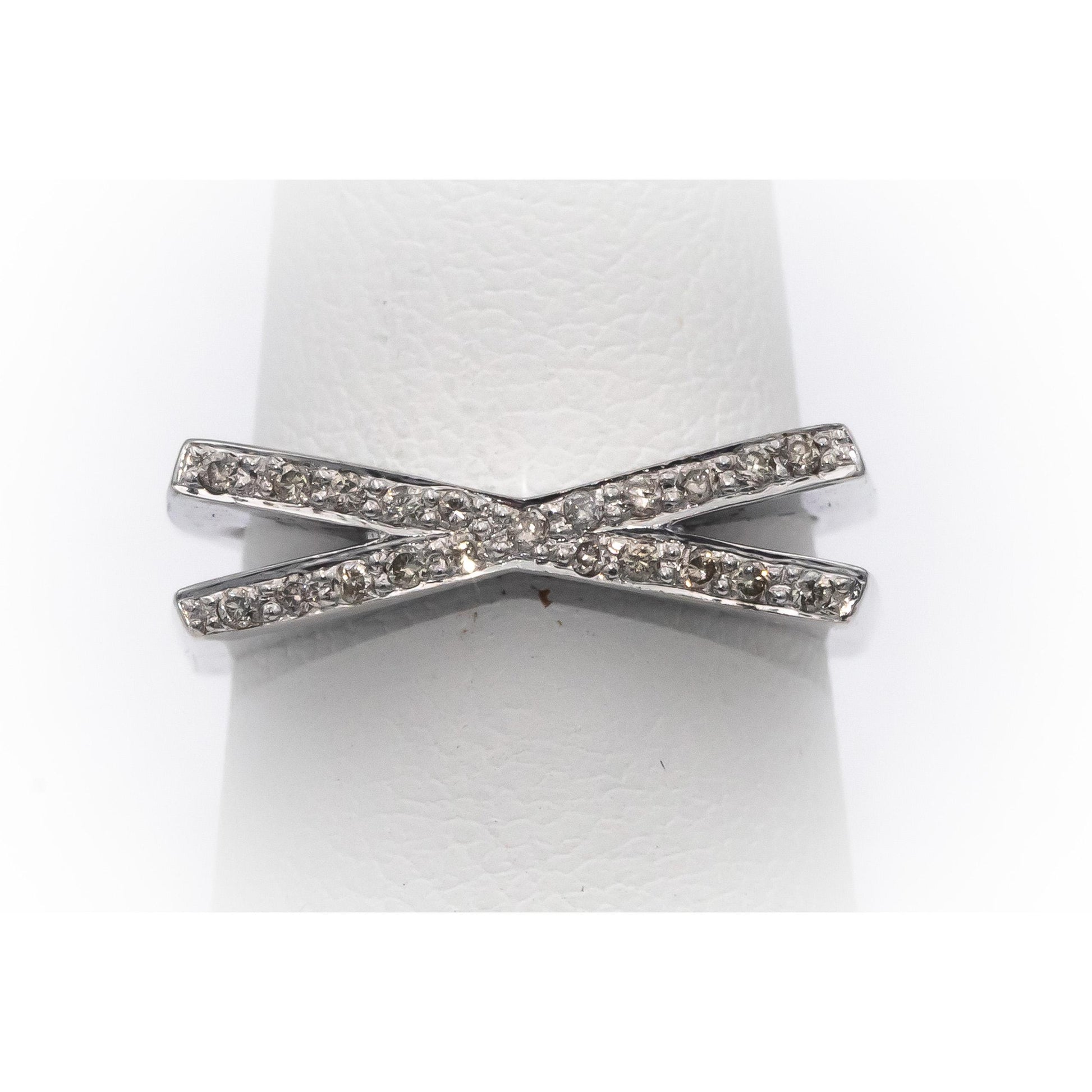 14k White Gold Round Diamond Abstract Band Ring 0.18CT Size 6.75