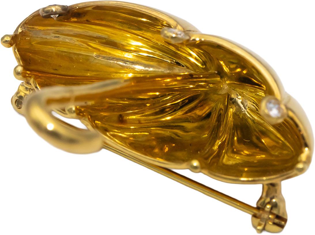 TIFFANY & CO. 18k Yellow Gold VS Round Diamond Umbrella Brooch w/ Box 0.10CT