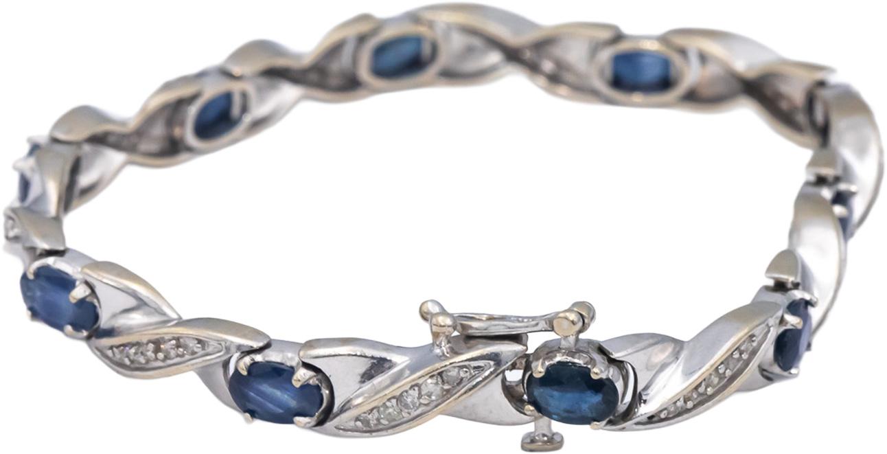 14k White Gold Oval Sapphire & Round Diamond Fancy Link Bracelet 4.50CT