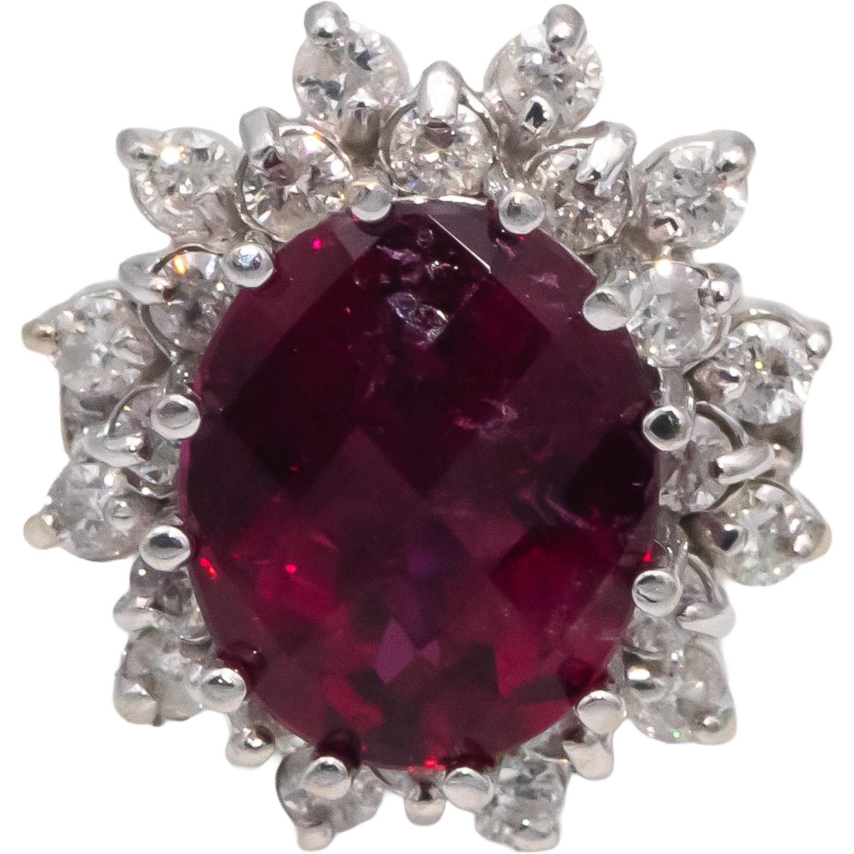 14k White Gold Oval Cut Pink Tourmaline Round Diamond Halo Ring 5.50CT Size 8