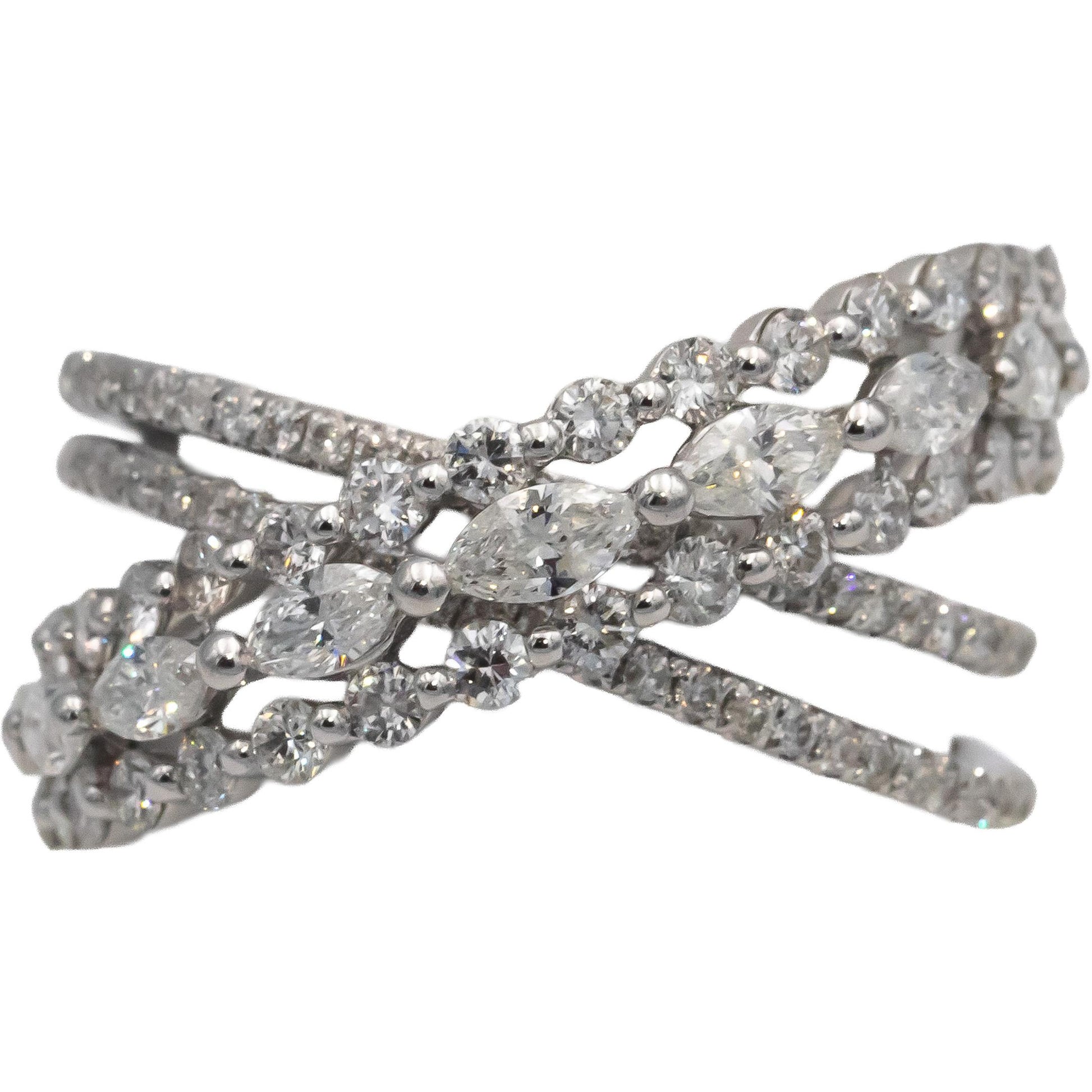 18k White Gold Marquise & Round Diamond Crossover Band Ring 1.75CT Size 8