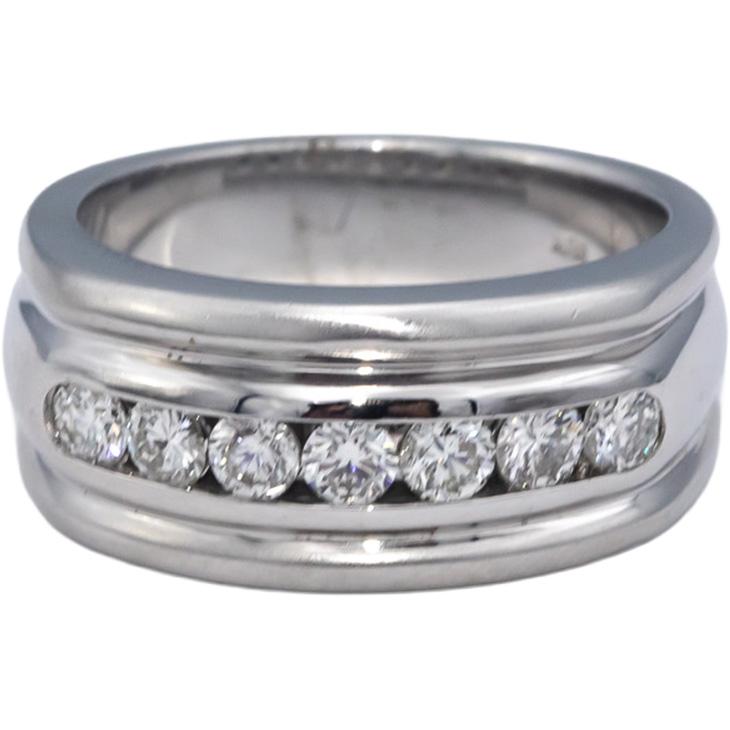 18k White Gold VS Round Channel Set Diamond Men's Band Ring 0.70CT Size 9.25