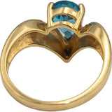 14k Yellow Gold Pear Blue Topaz Cocktail Ring w/ Diamond Accent 1.50CT Size 6.75