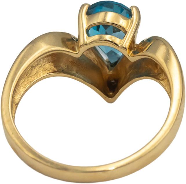 14k Yellow Gold Pear Blue Topaz Cocktail Ring w/ Diamond Accent 1.50CT Size 6.75