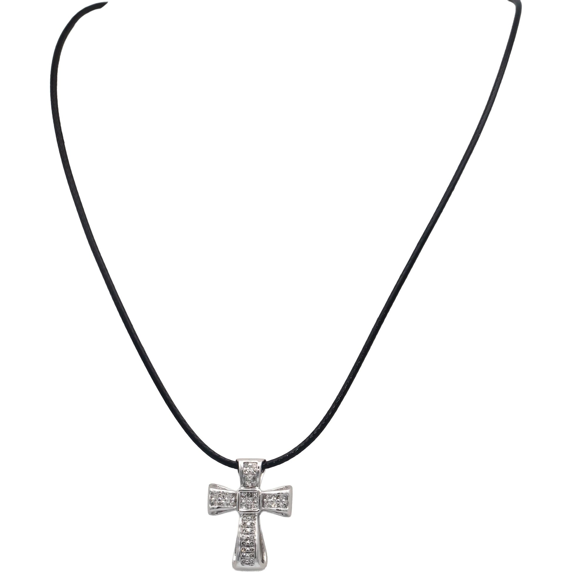 14k White Gold Princess & Round Diamond Cross Crucifix Pendant Necklace 0.50CT