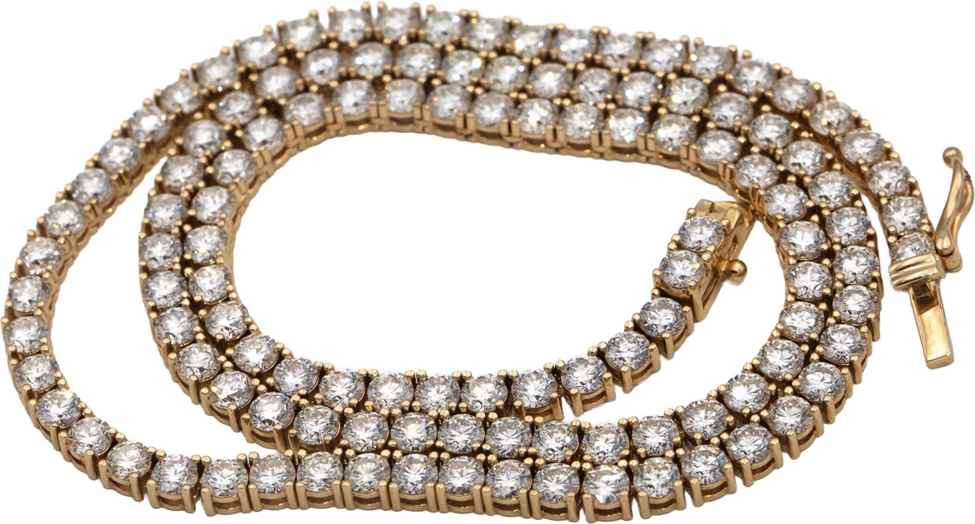 14k Yellow Gold VS Round Diamond Tennis Necklace 11.39CT