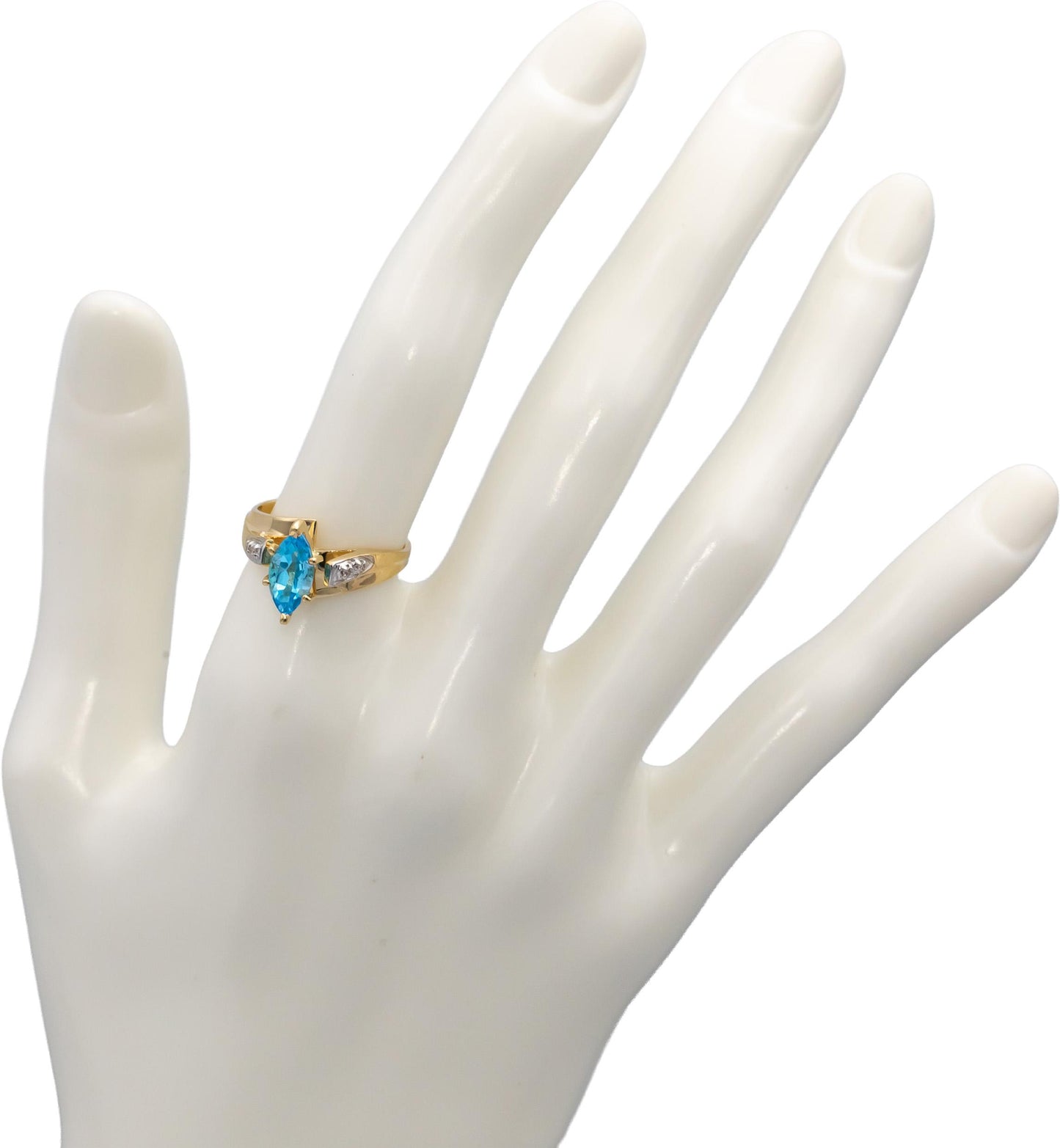 14k Yellow Gold Blue Topaz and Diamond Cocktail Ring 1.03CTW Size 6.25