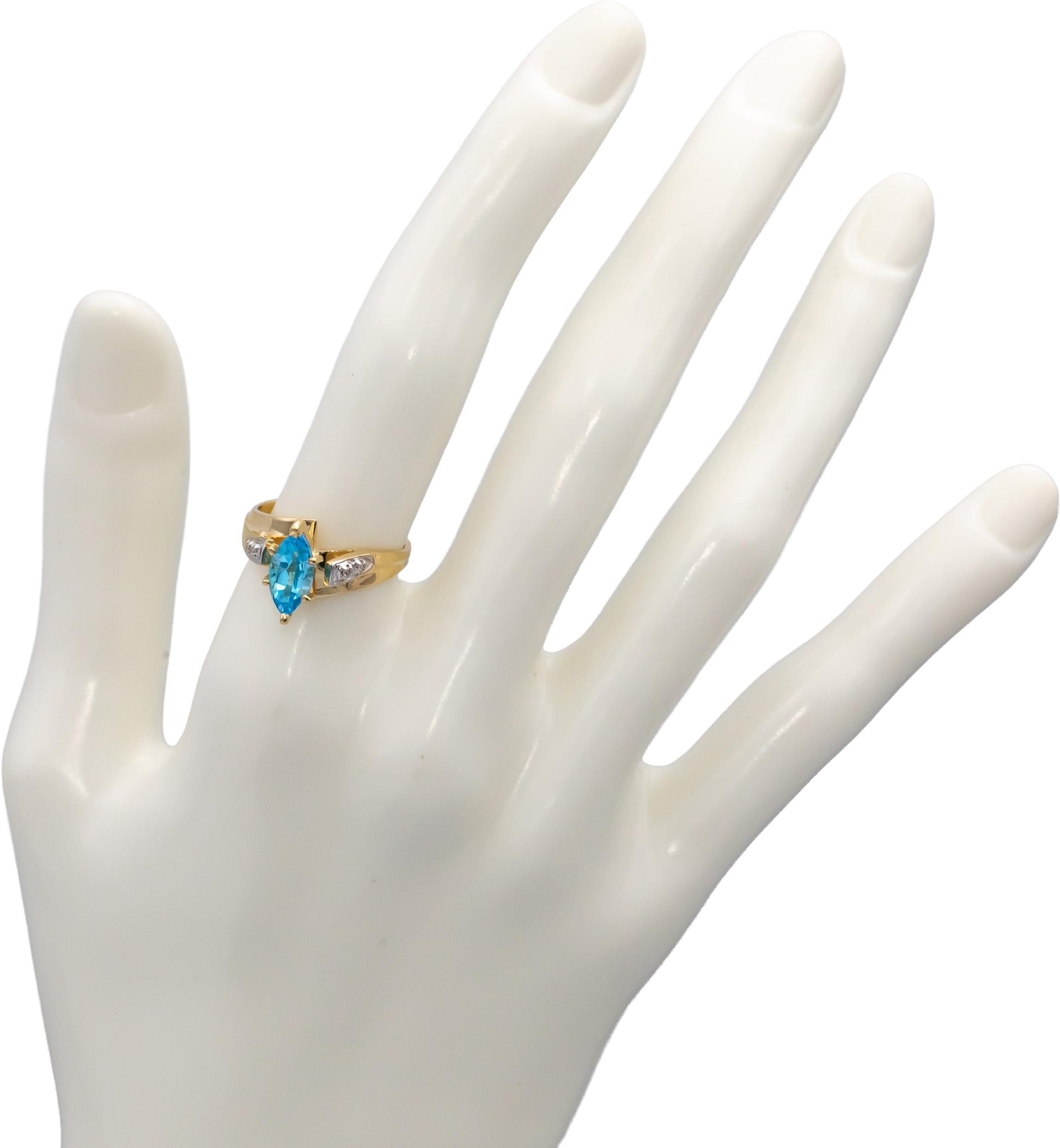 14k Yellow Gold Blue Topaz and Diamond Cocktail Ring 1.03CTW Size 6.25