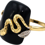 14k Yellow & White Gold Black Onyx Snake Ring w/ Diamond Accents Size 7.75