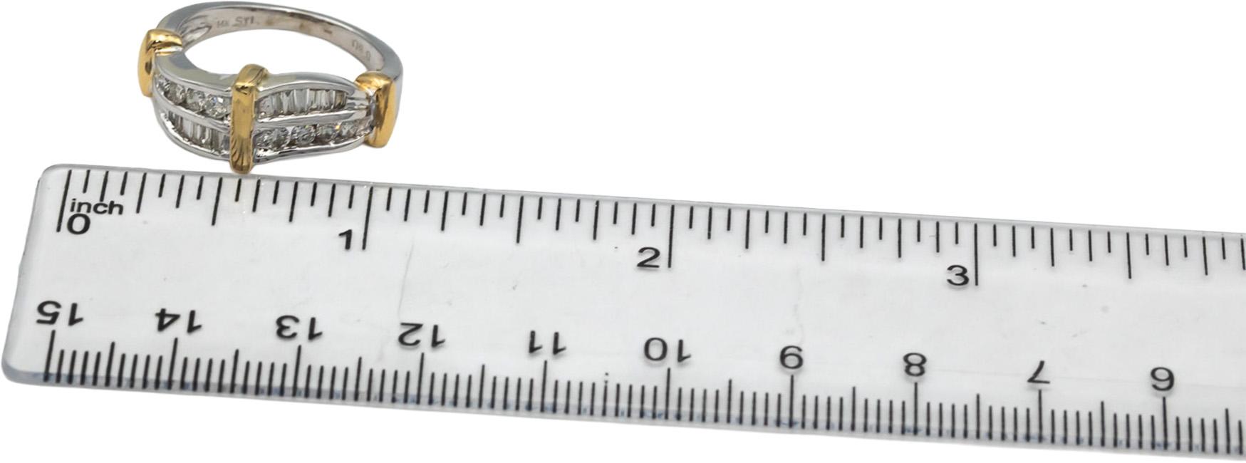 14k White & Yellow Gold Round & Baguette Cut Diamond Ring 0.50CT Size 7