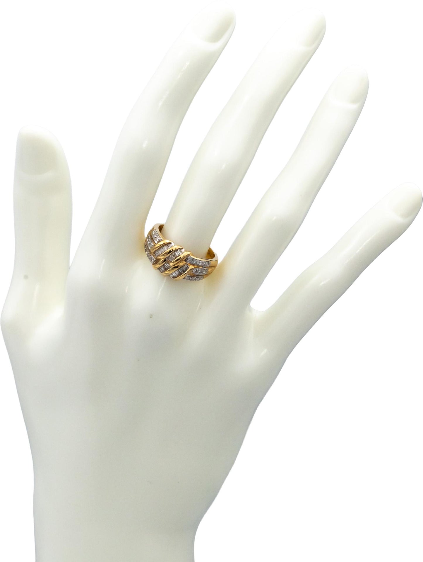 14k Yellow Gold Round & Baguette Cut Diamond Cocktail Ring 0.45CT Size 7