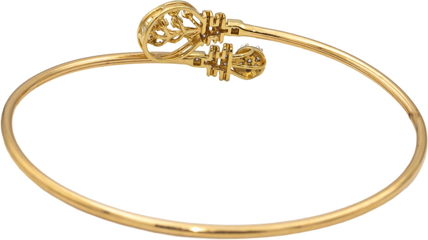 18k Yellow Gold VS Round Diamond Cuff Bangle Semi-Flexible Bracelet 0.37CT