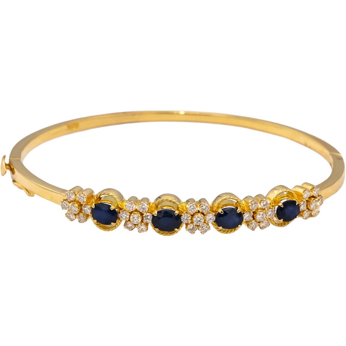 18k Yellow Gold Blue Sapphire and VS Diamond Bangle Bracelet 1.75CTW