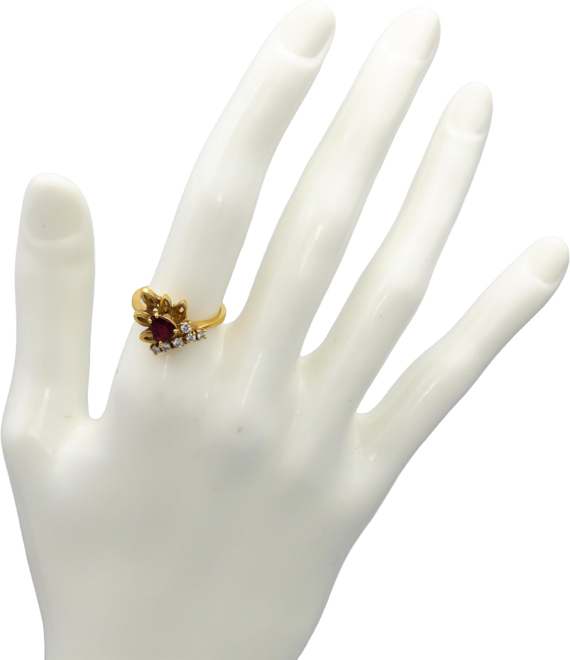 18k Yellow Gold Ruby and Diamond Floral Cocktail Ring 0.75CT Size 6