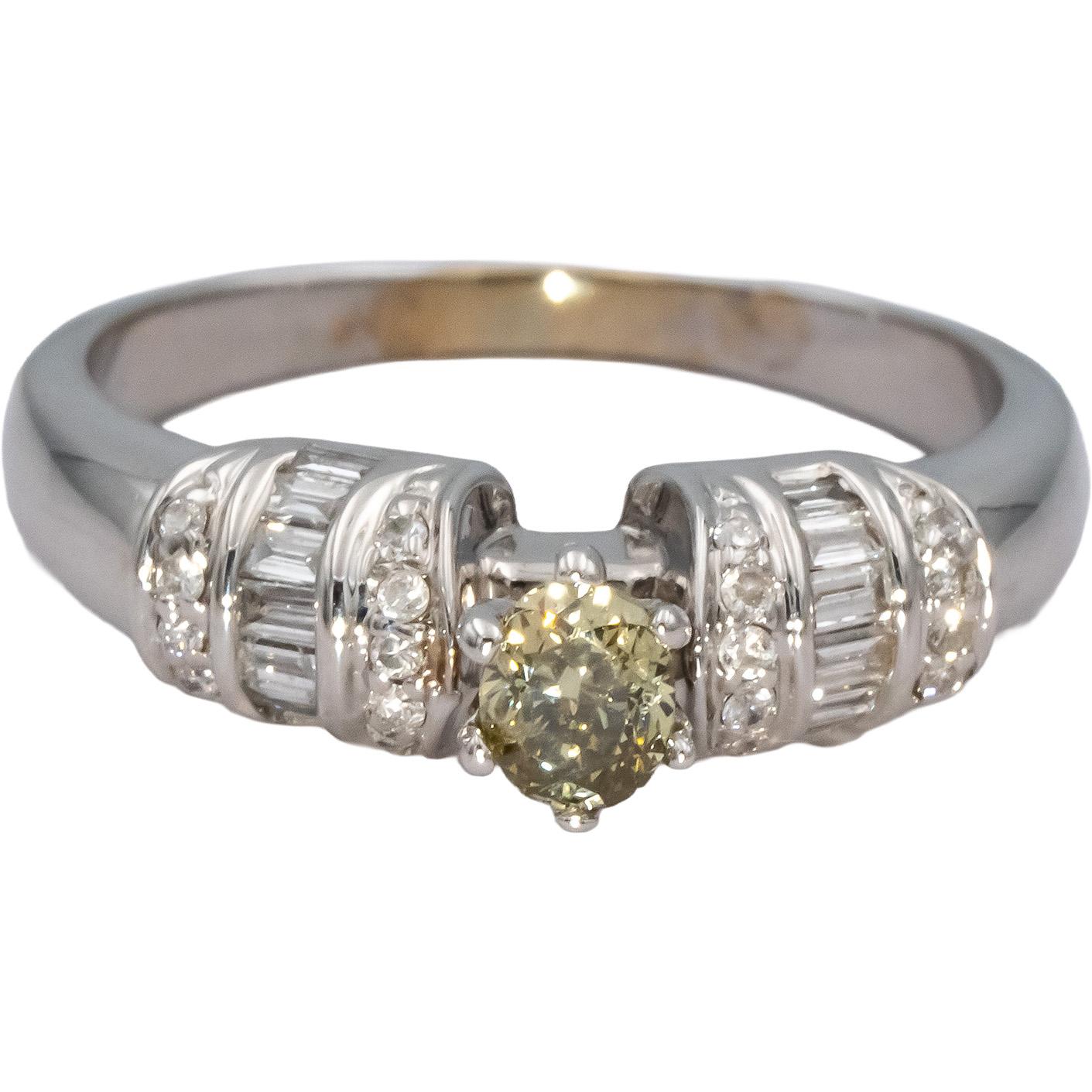 GIA 18k White Gold Color Changing Diamond Ring 0.47CT w/ 0.27CT Center Size 7